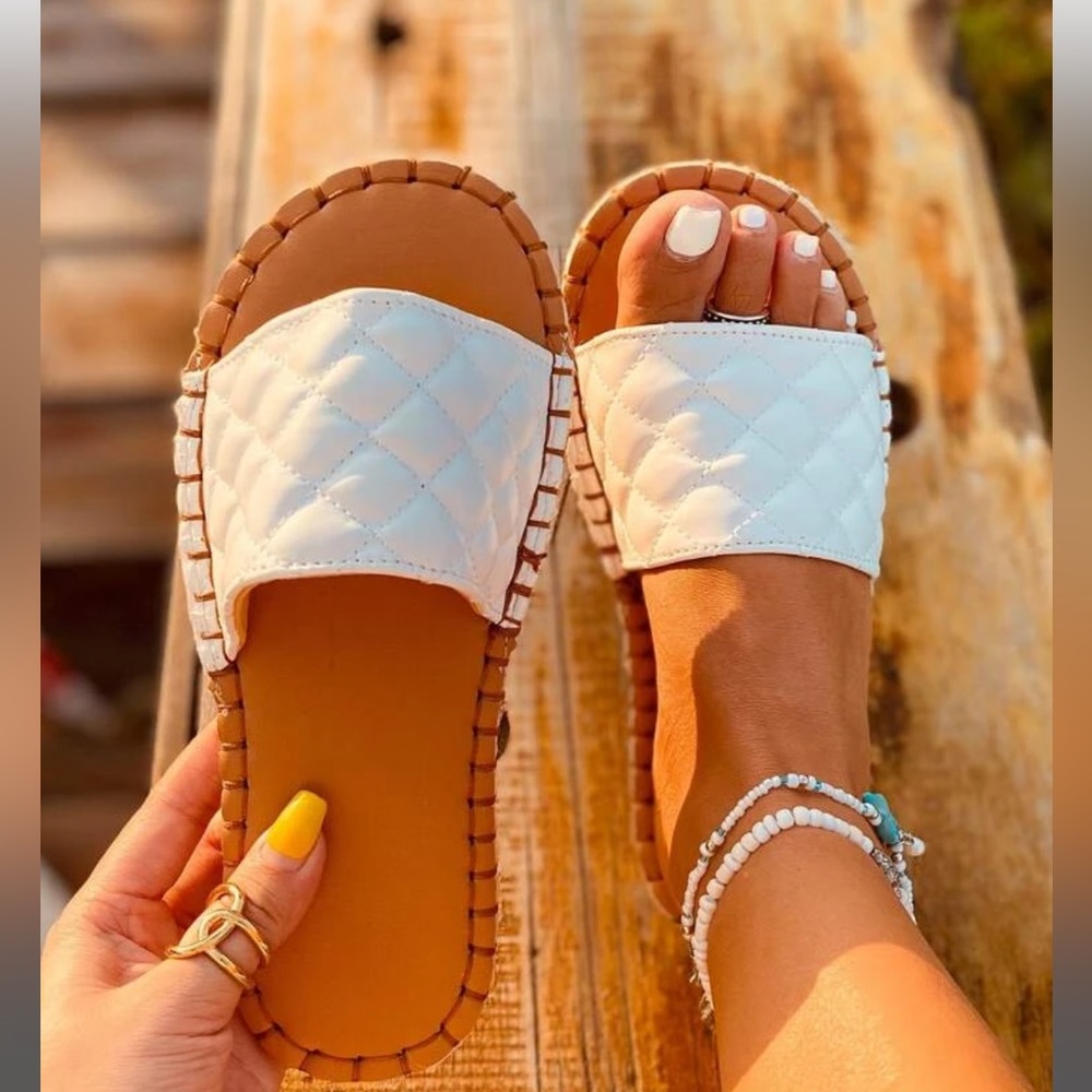 White Quilt Sandals